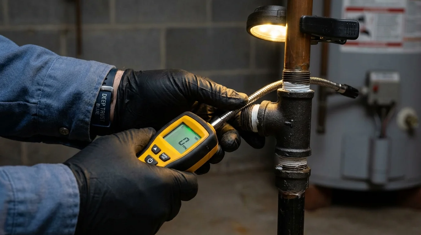 Gas leak detection with electronic sniffer by Johns Plumbing LLC in Niagara
