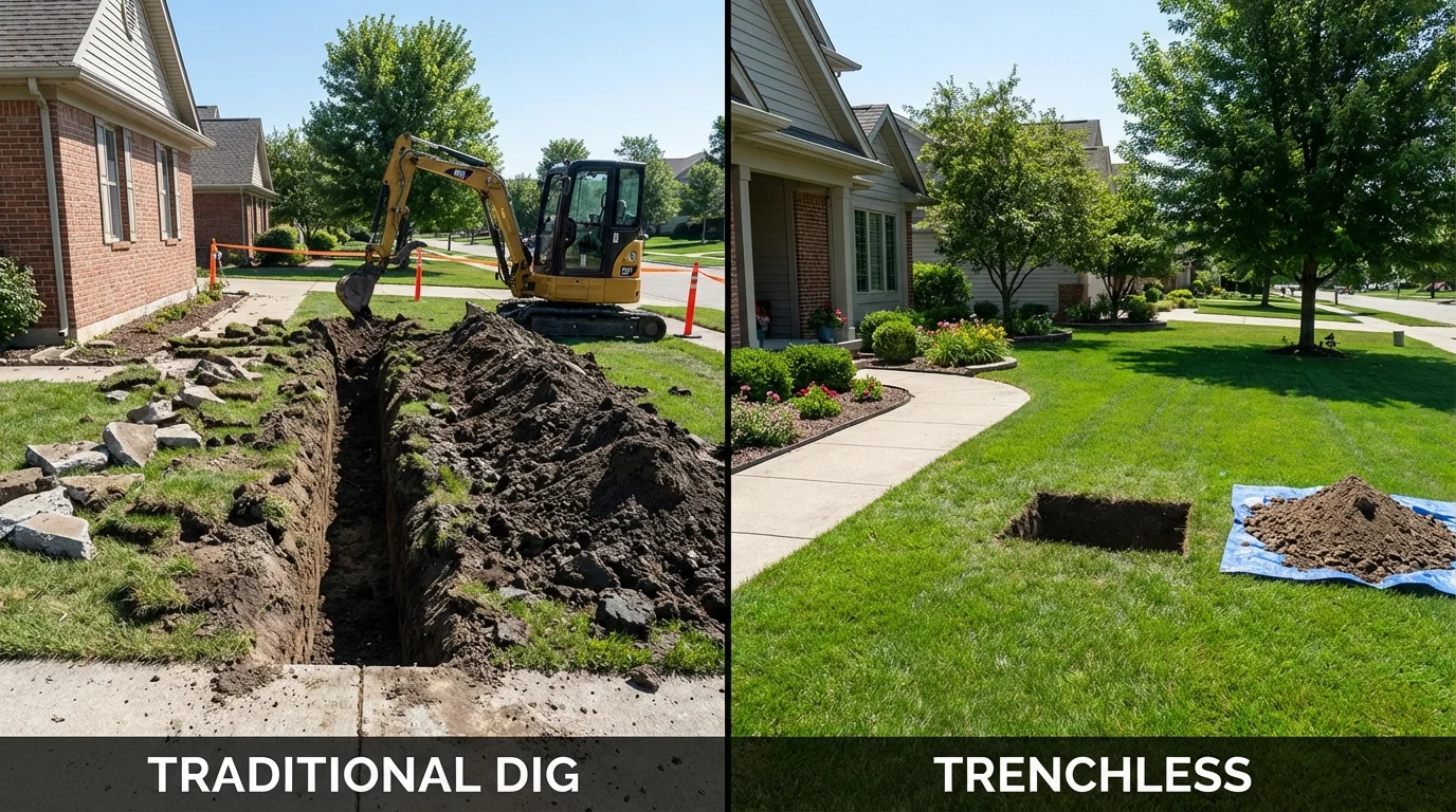 Trenchless sewer repair with minimal yard damage versus traditional excavation in Niagara, WI